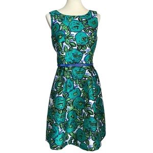 Liz Claiborne Dress Fit and Flare A Line Sundress Green and Blue Floral …